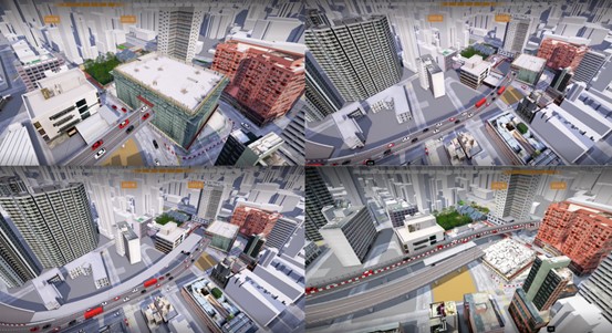 拆卸油麻地停車場大廈及重置加士居道天橋的4D工程規劃模擬